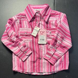 NWT Cowgirl Hardware Kids Pink Striped Button-Down Shirt